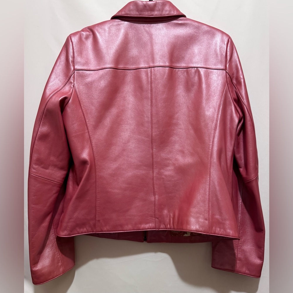 Liz Claiborne Pink Salmon Soft Leather Jacket Full Zip Paisley Lined  Women’s 14 - Picture 3 of 16